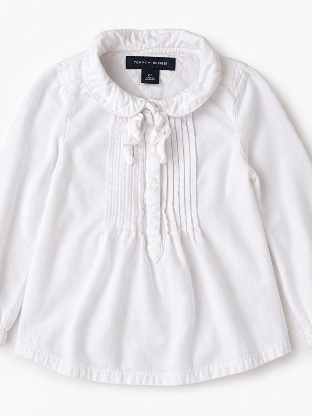5/$35 Tommy Hilfiger White Blouse 2T Tie Neck Pleated Pintuck Top